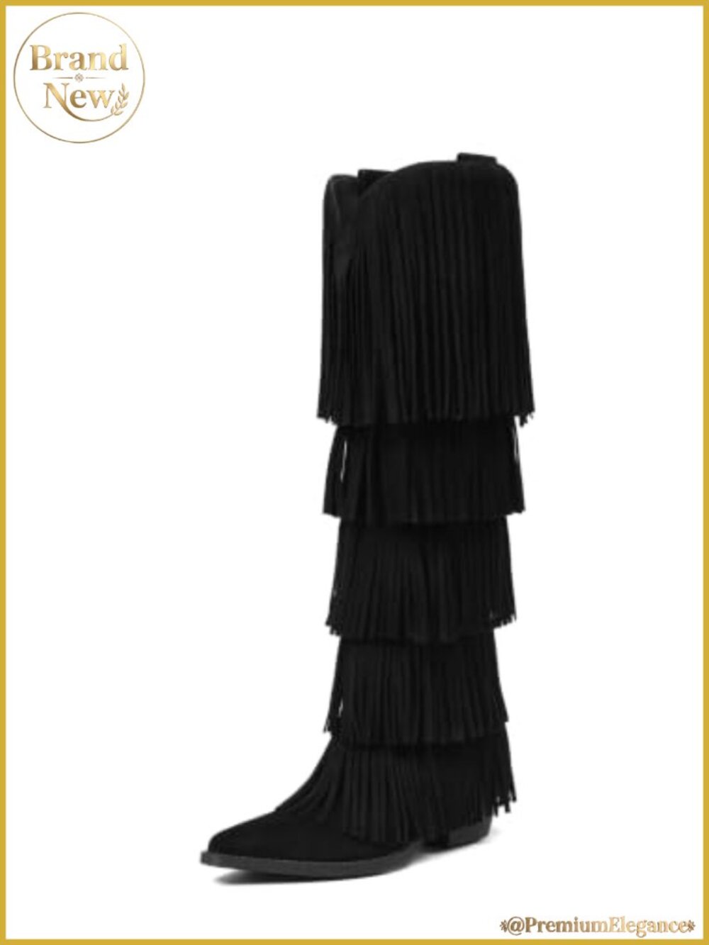Wide Calf Knee High Cowboy Boots Fringe Western Pointed Toe Slip On